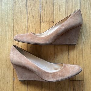 J. Crew Made in Italy Tan Suede Wedge with 3” heel, size 11.